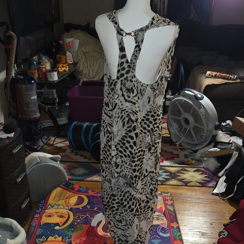 NWOT Jennifer Lopez Asymmetrical Leopard Print Dress - Black and White - Picture 2 of 7